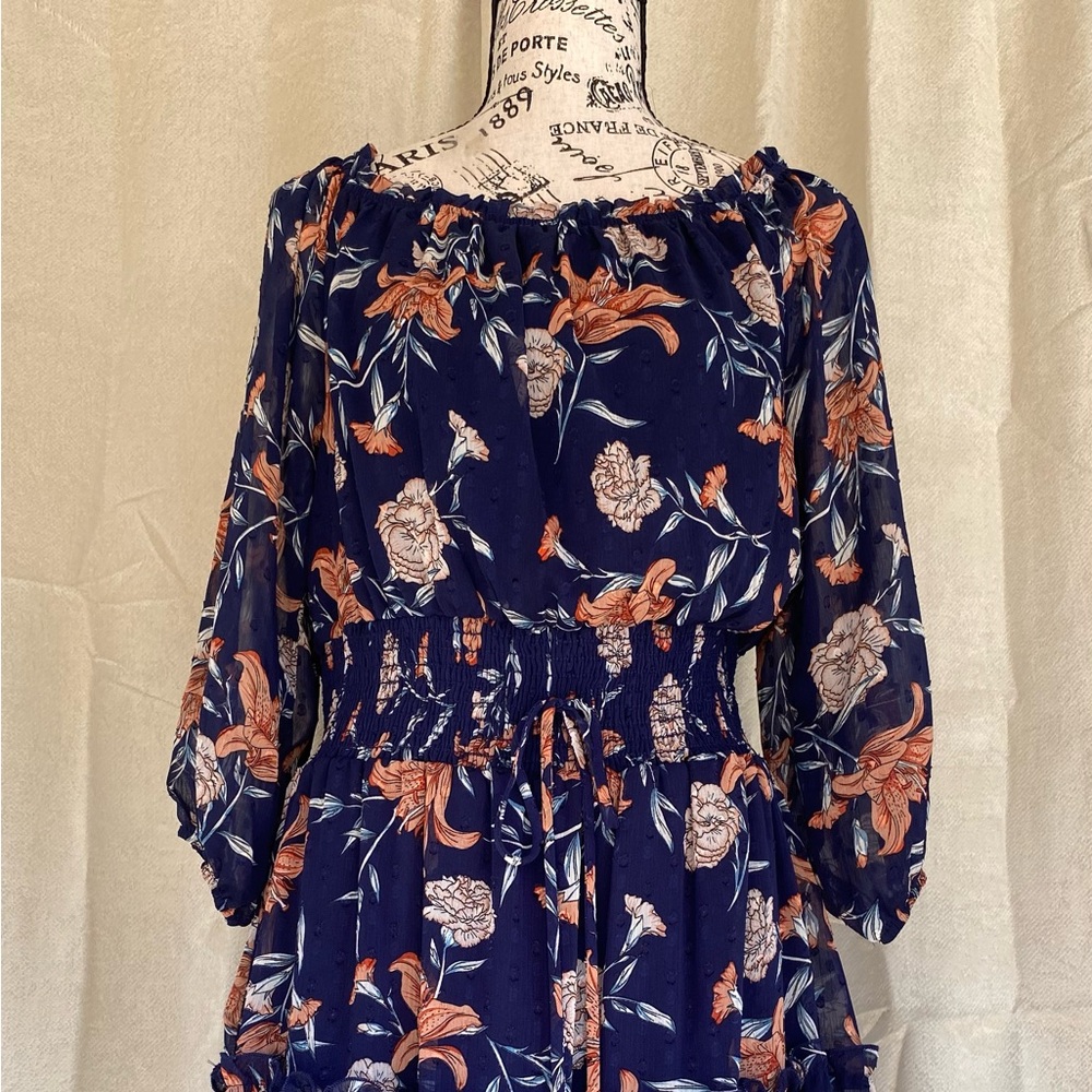Navy Floral Long Sleeve Dress